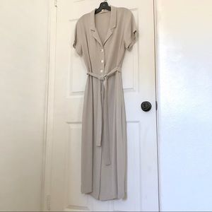 CottageCore Milkmaid Retro 50s Taupe Button Down Midi Shirt Dress